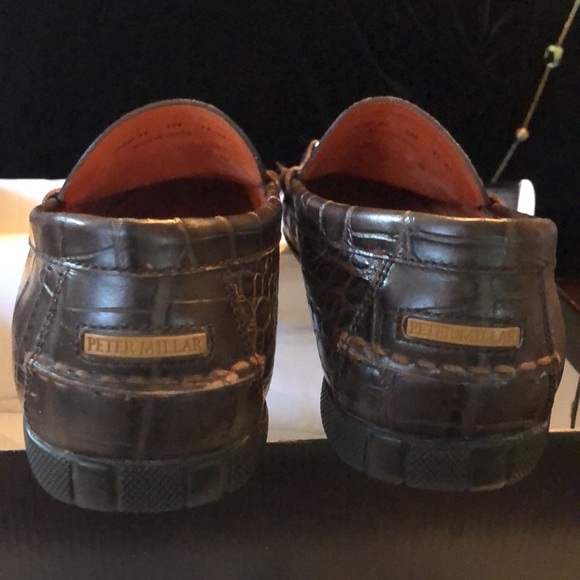 Peter Millar Croc emboss leather equestrian toggle bit detail comfy loafers+box - Picture 7 of 10